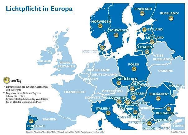 Lichtpflicht in Europa